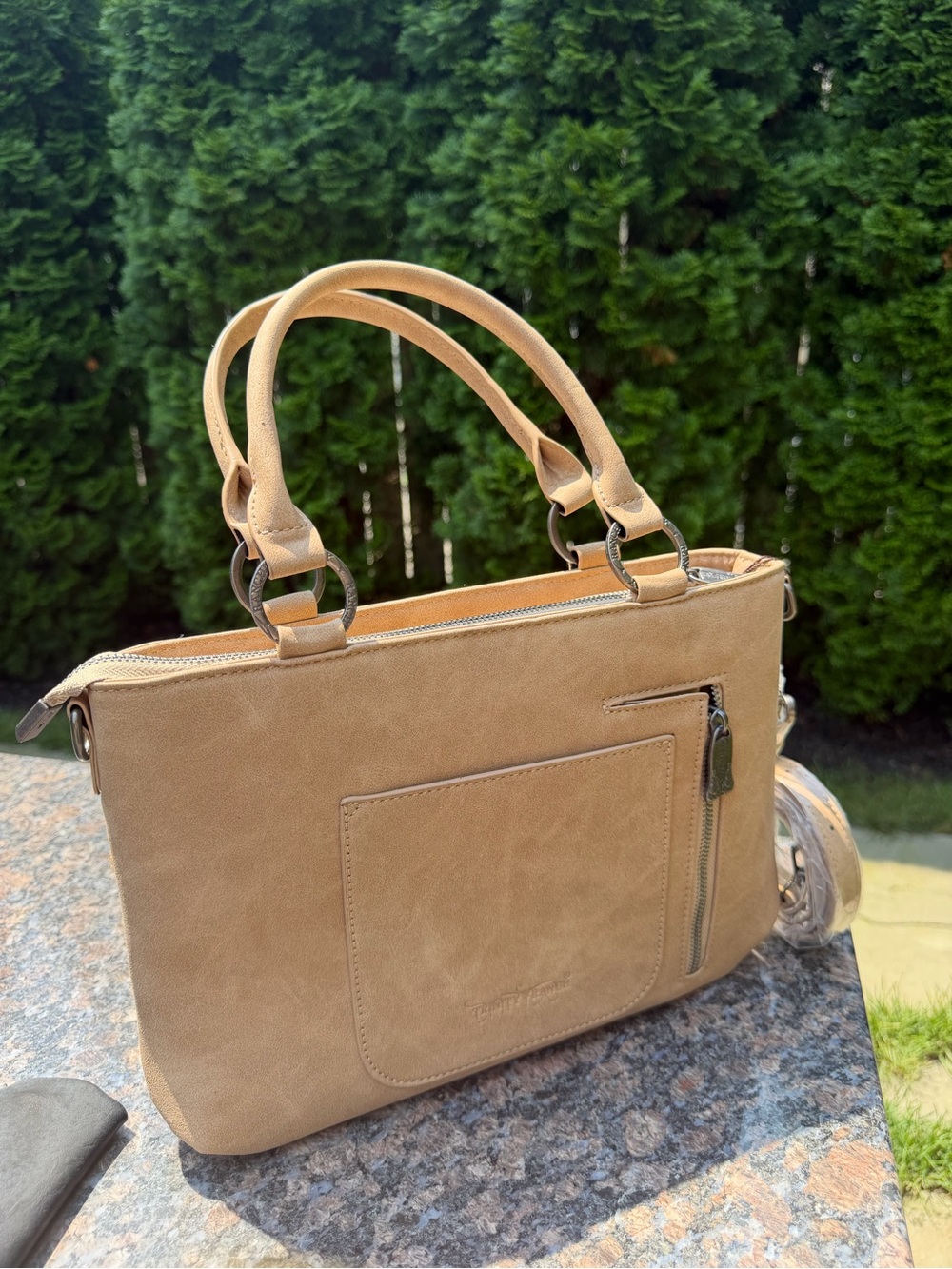 Trinity Ranch Genuine Hair-On Cowhide Collection Concealed Carry Tote - Tan - Picture 8 of 16